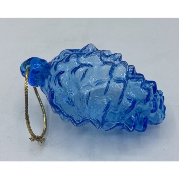 Clear Blue Glass Christmas Ornament Pine Cone Coastal Blue Beach Classic Decor - Picture 3 of 10